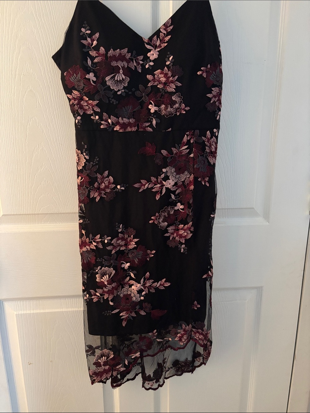 Guess Black Midi Dress with Pink & Burgundy Floral Embroidery